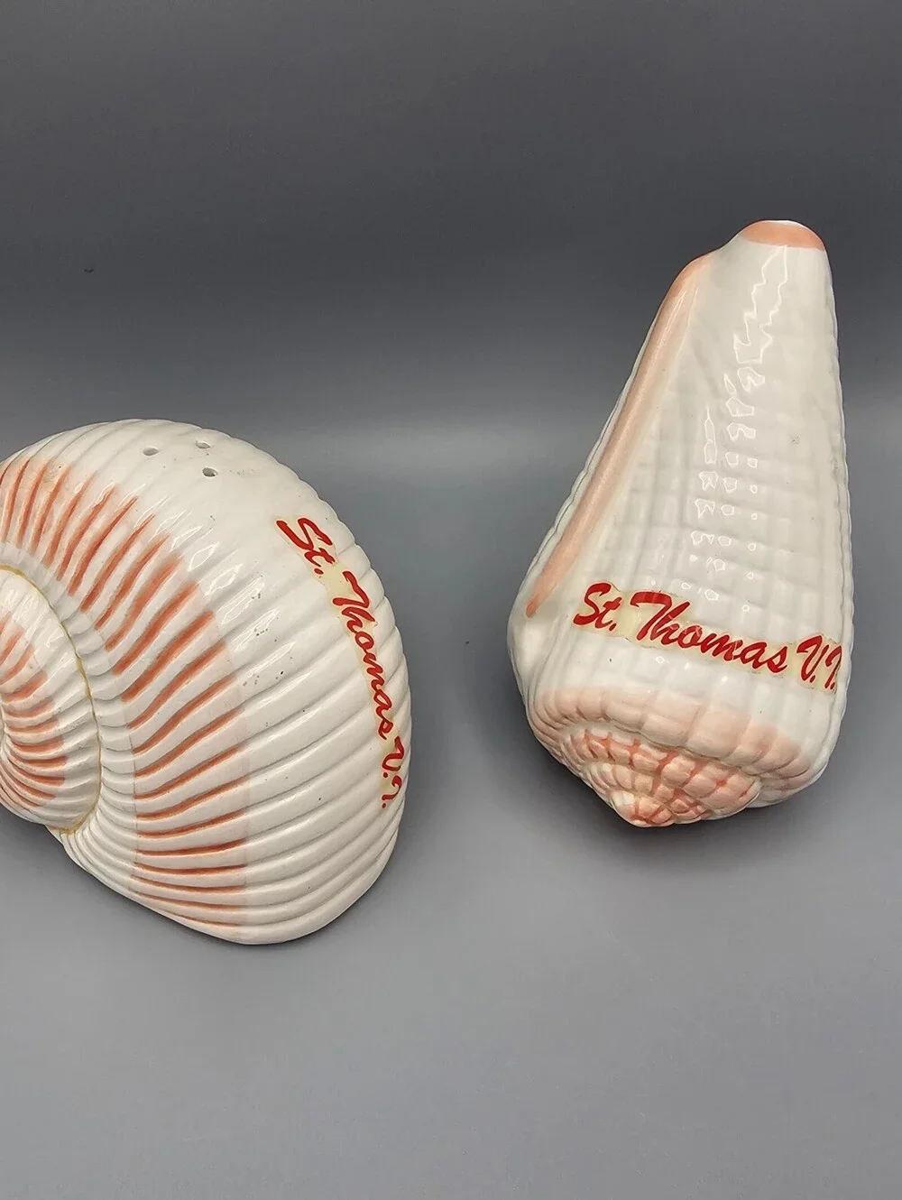 Vintage St. Thomas VI Ceramic Shell Salt and Pepper Shakers